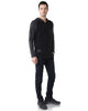 ZIMEGO Long Sleeve Raglan Henley Round Bottom Hood T-Shirts - BLACK / BLACK