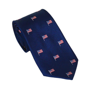 American Flag Necktie - Red White and Blue on Navy, Woven Silk