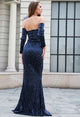 Navy Off Shoulder Sequin Gown