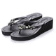 Manhattan Black - Rhinestone Mid Wedge Women's Flip Flops